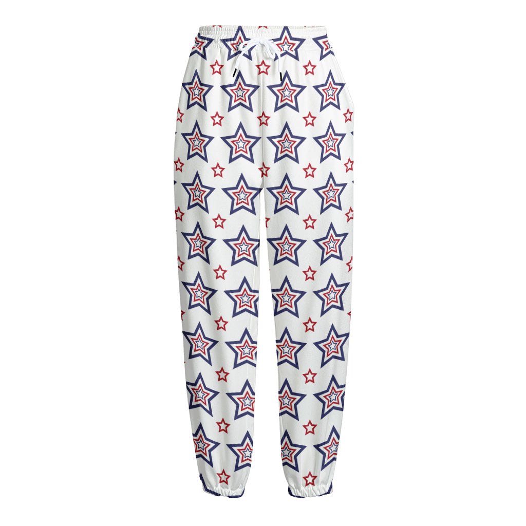 4th of July USA Star Pattern Print Fleece Lined Knit Pants