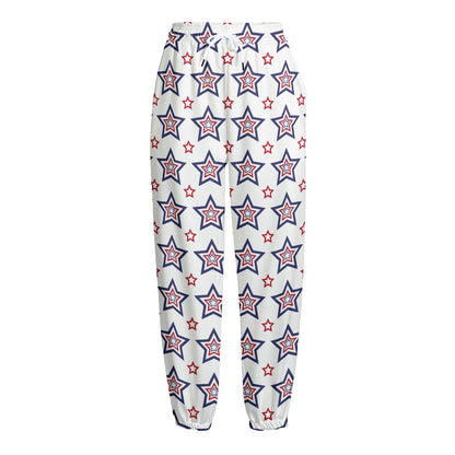 4th of July USA Star Pattern Print Fleece Lined Knit Pants