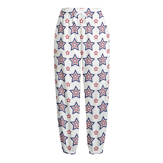 4th of July USA Star Pattern Print Fleece Lined Knit Pants