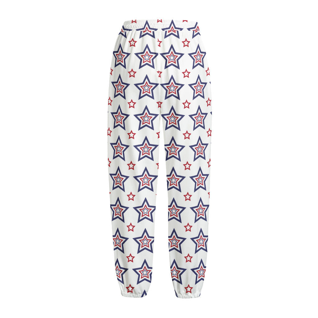4th of July USA Star Pattern Print Fleece Lined Knit Pants