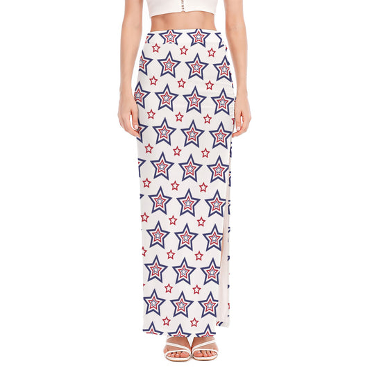 4th of July USA Star Pattern Print High Slit Maxi Skirt