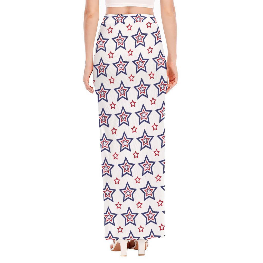 4th of July USA Star Pattern Print High Slit Maxi Skirt