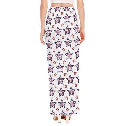 4th of July USA Star Pattern Print High Slit Maxi Skirt