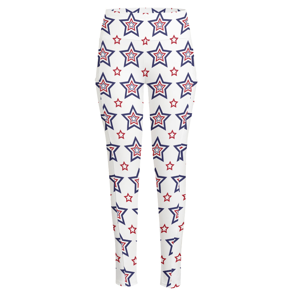 4th of July USA Star Pattern Print High-Waisted Pocket Leggings
