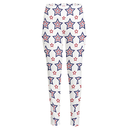 4th of July USA Star Pattern Print High-Waisted Pocket Leggings