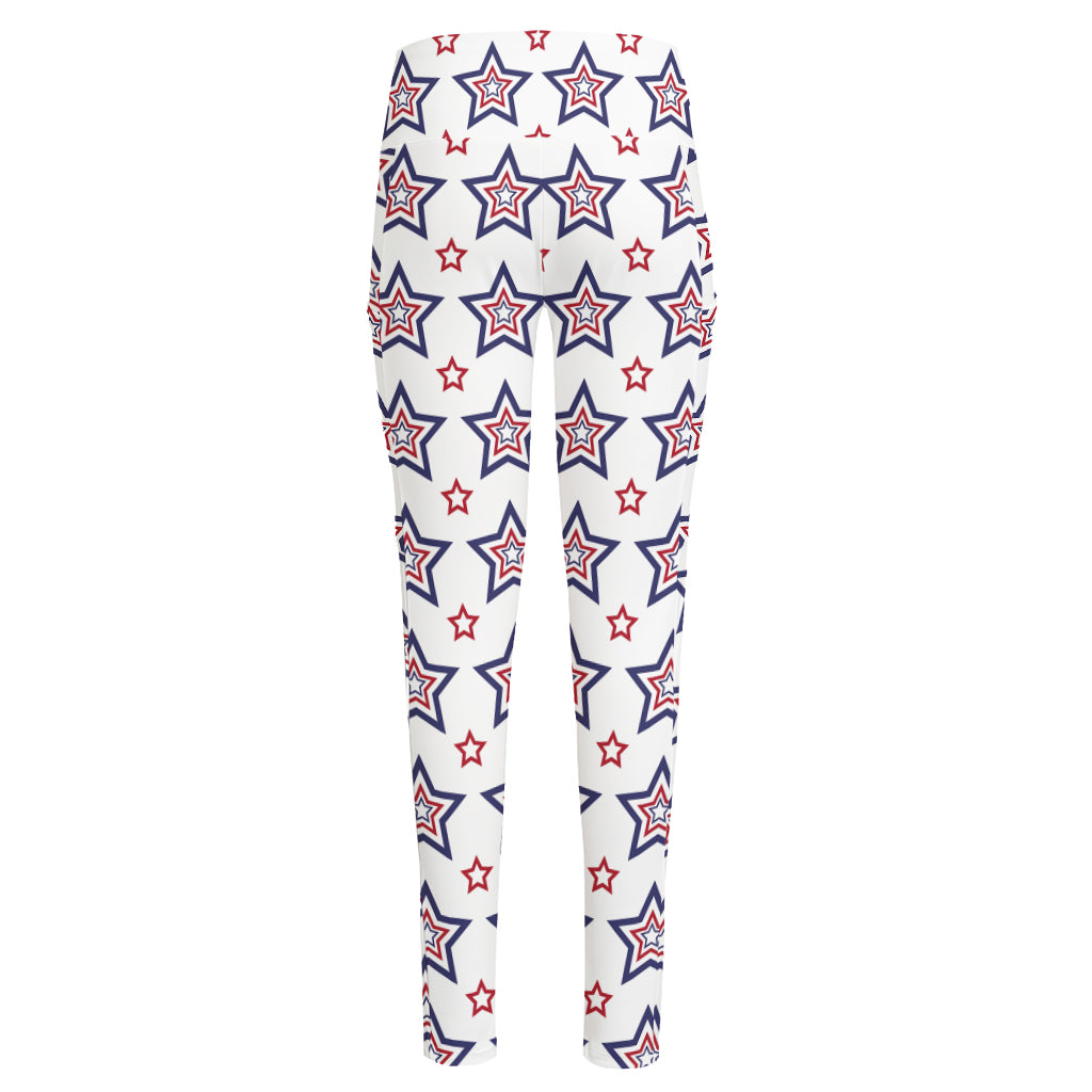 4th of July USA Star Pattern Print High-Waisted Pocket Leggings