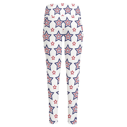 4th of July USA Star Pattern Print High-Waisted Pocket Leggings