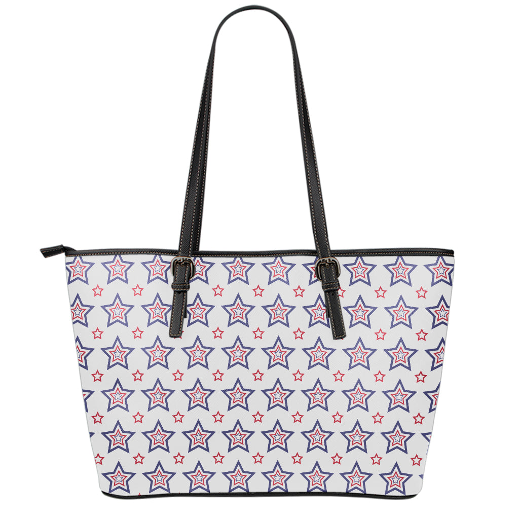 4th of July USA Star Pattern Print Leather Tote Bag