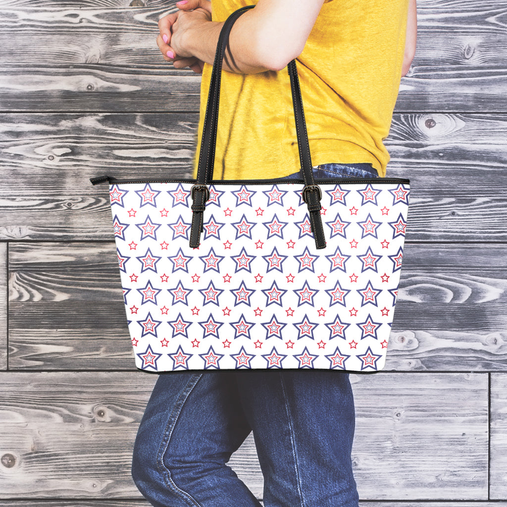 4th of July USA Star Pattern Print Leather Tote Bag