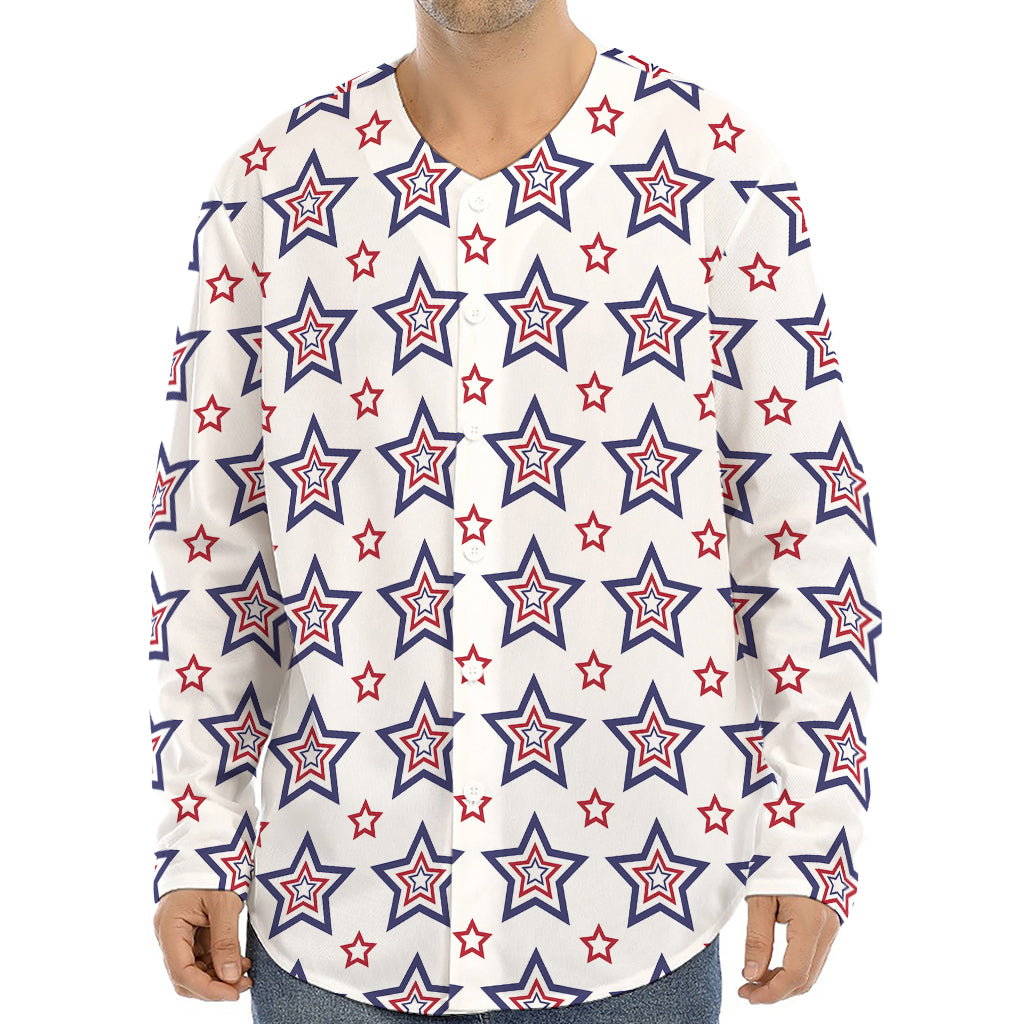 4th of July USA Star Pattern Print Long Sleeve Baseball Jersey