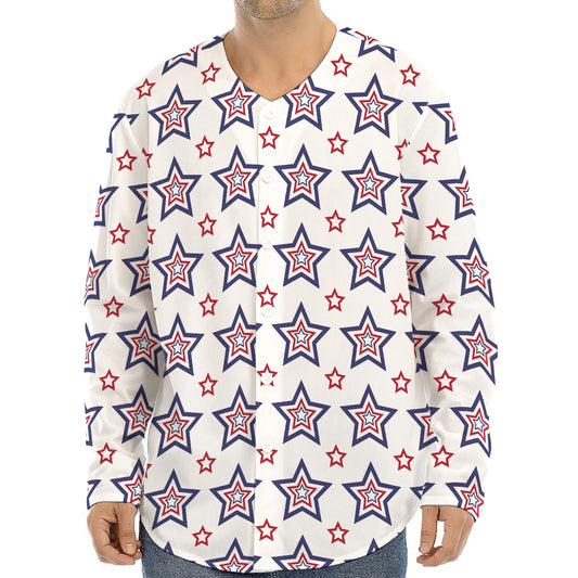 4th of July USA Star Pattern Print Long Sleeve Baseball Jersey