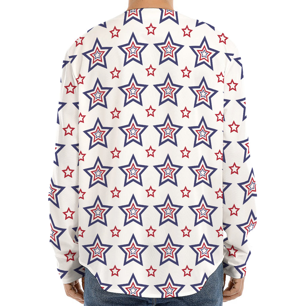 4th of July USA Star Pattern Print Long Sleeve Baseball Jersey