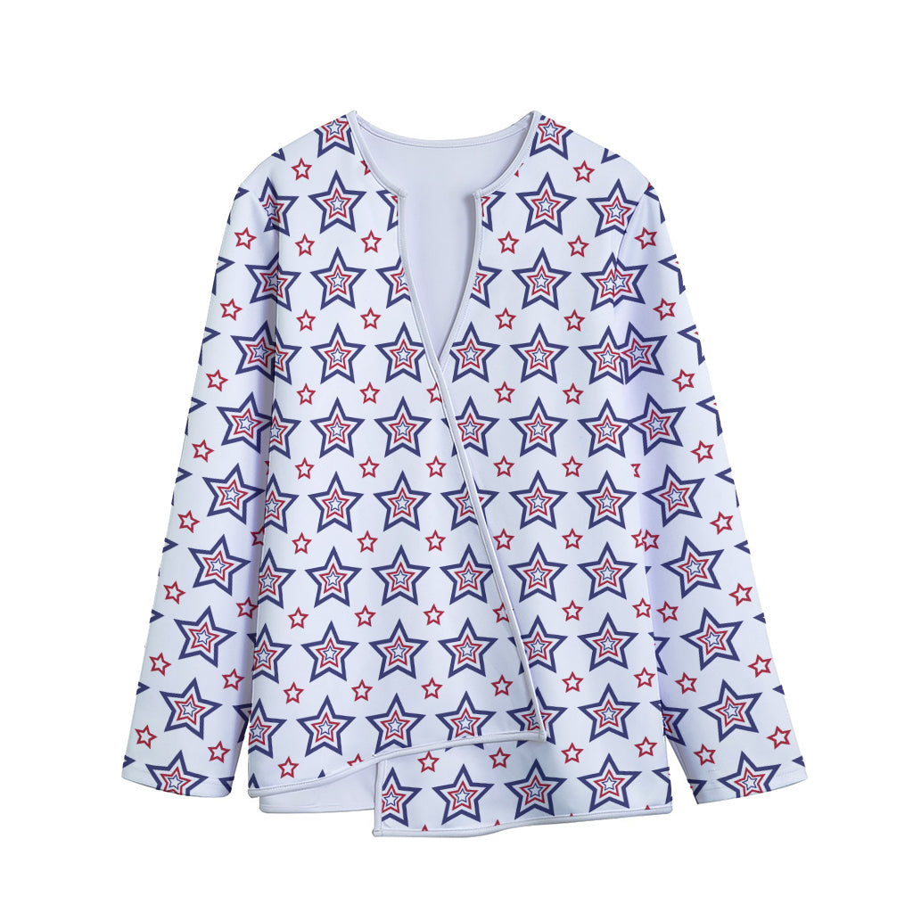 4th of July USA Star Pattern Print Long Sleeve Short Coat