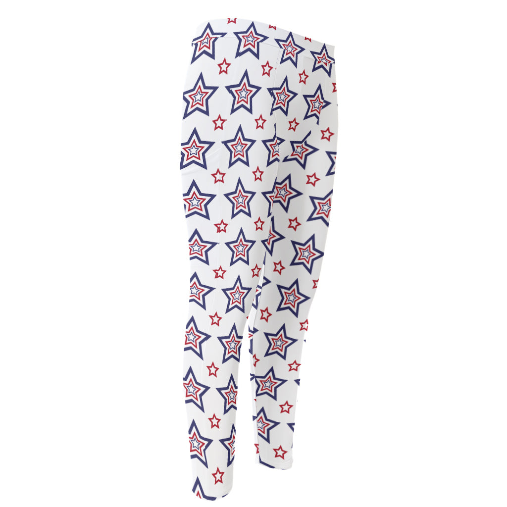 4th of July USA Star Pattern Print Men's Compression Pants