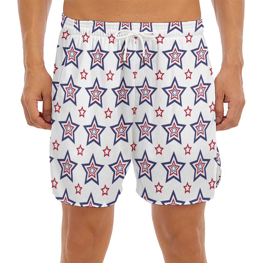 4th of July USA Star Pattern Print Men's Split Running Shorts