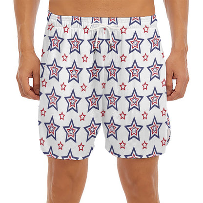 4th of July USA Star Pattern Print Men's Split Running Shorts