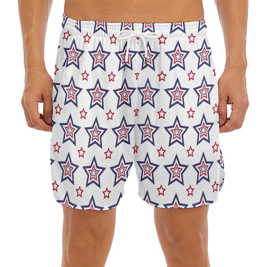 4th of July USA Star Pattern Print Men's Split Running Shorts