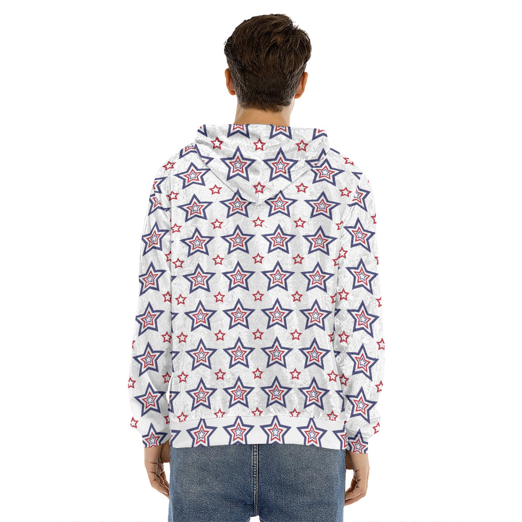 4th of July USA Star Pattern Print Men's Velvet Pullover Hoodie