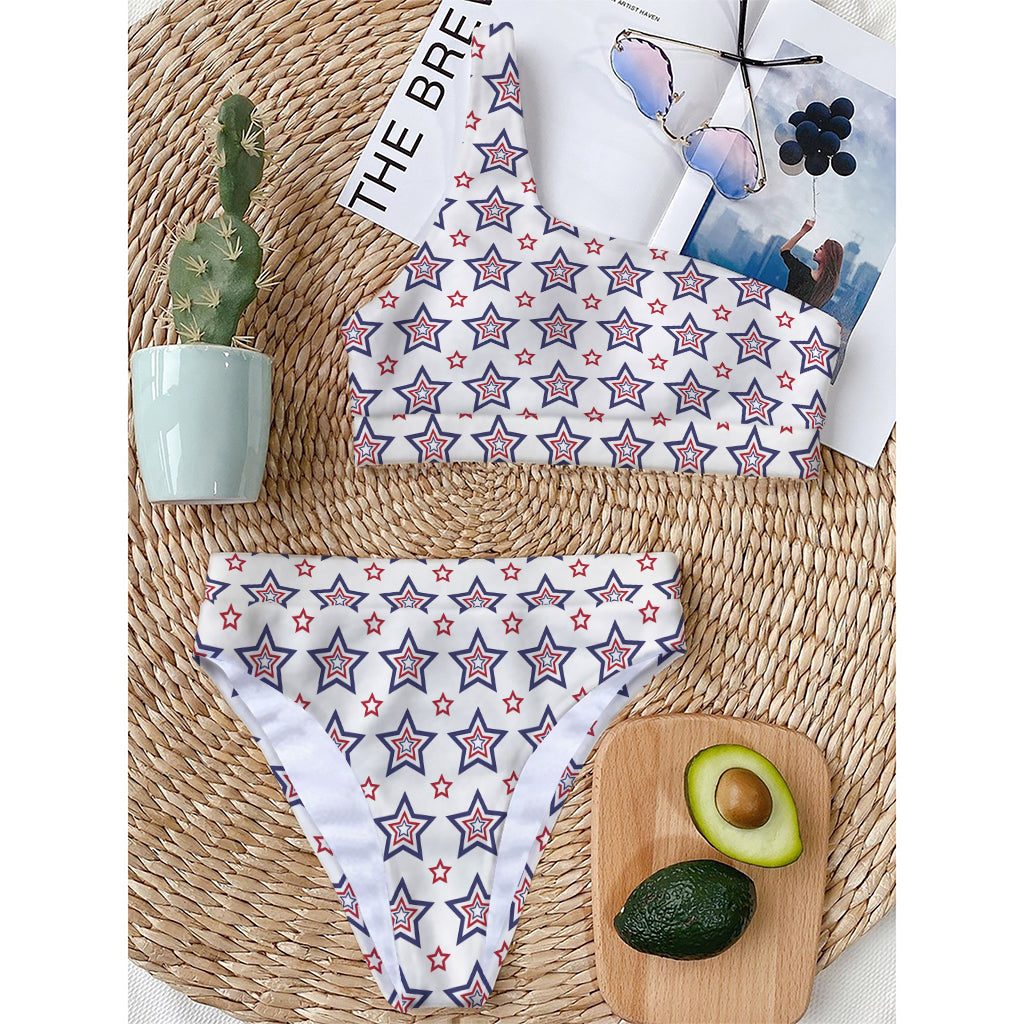 4th of July USA Star Pattern Print One Shoulder Bikini Top