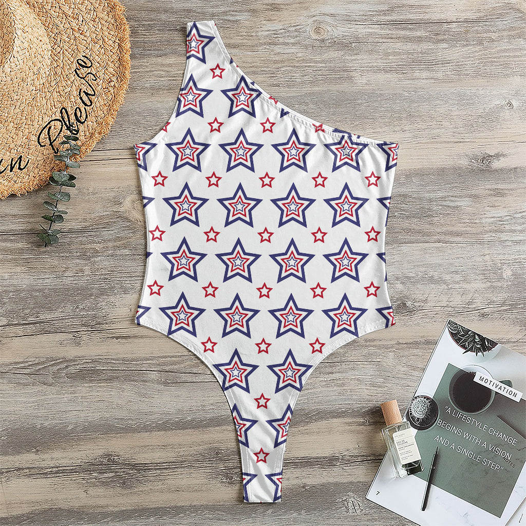 4th of July USA Star Pattern Print One Shoulder Bodysuit