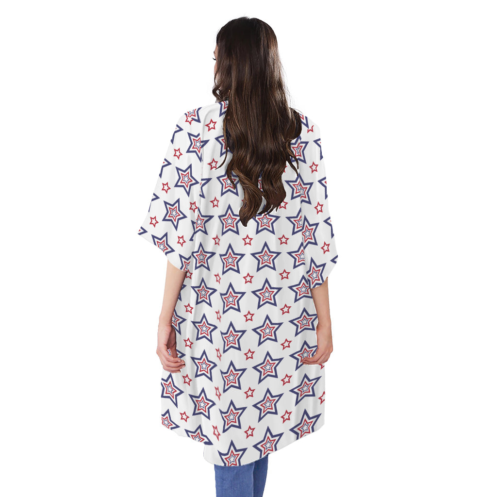4th of July USA Star Pattern Print Open Front Beach Cover Up