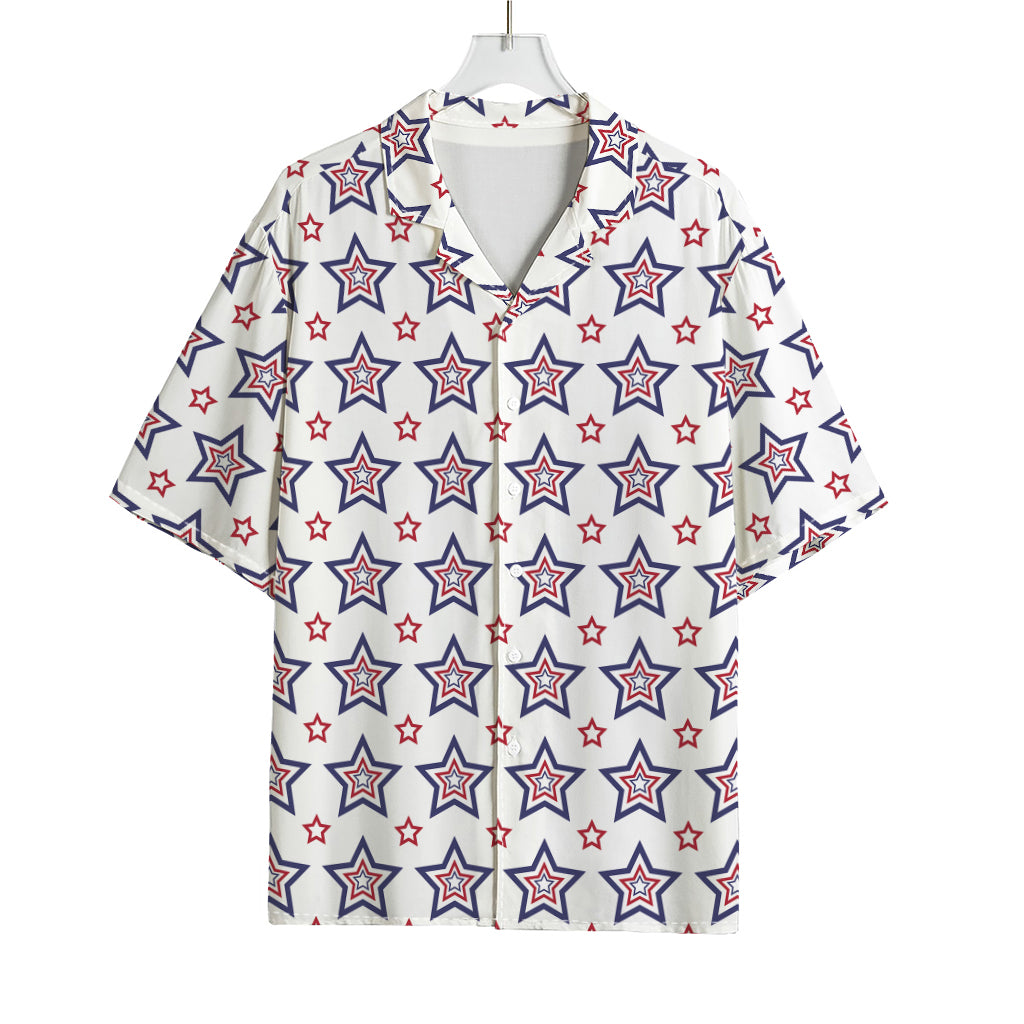 4th of July USA Star Pattern Print Rayon Hawaiian Shirt