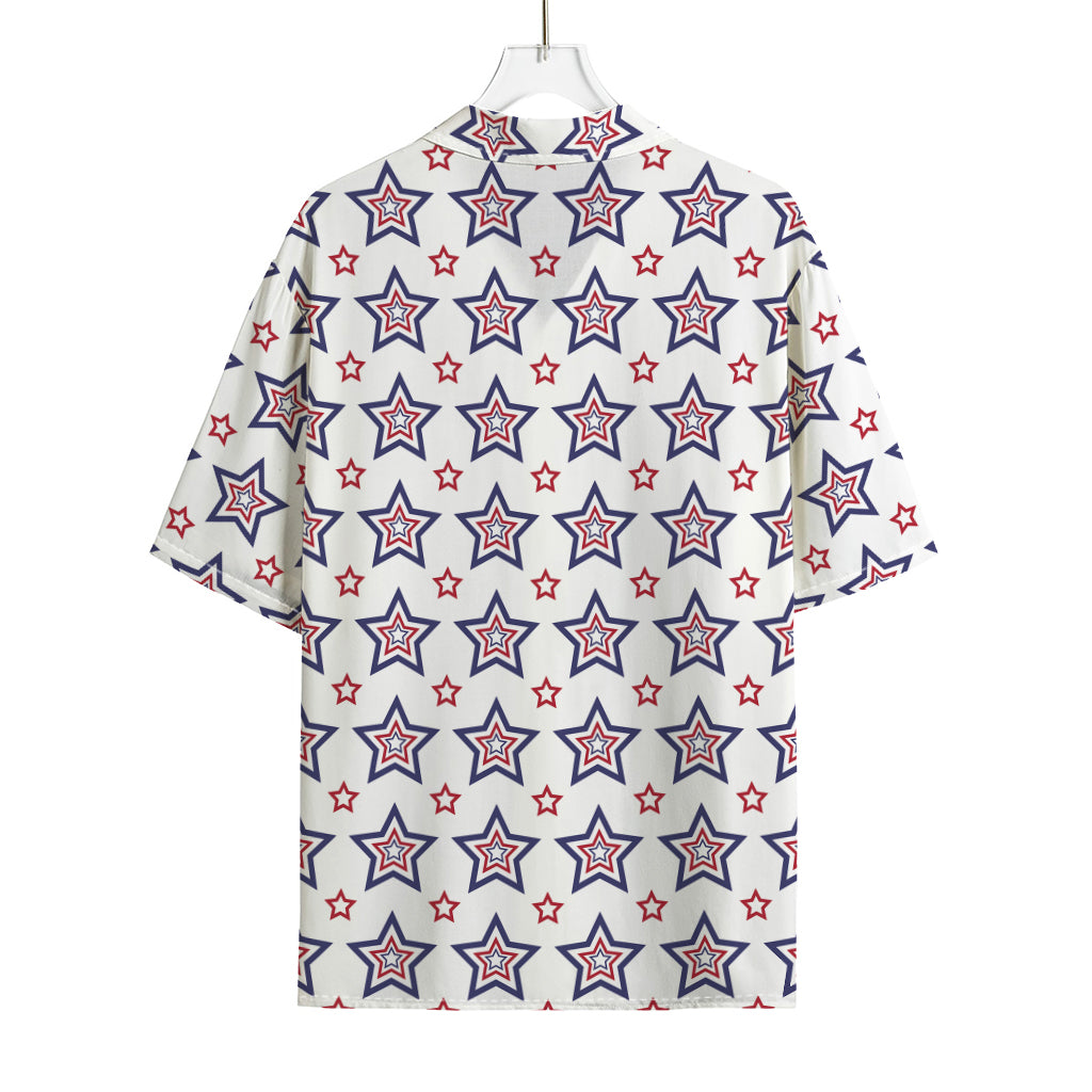 4th of July USA Star Pattern Print Rayon Hawaiian Shirt