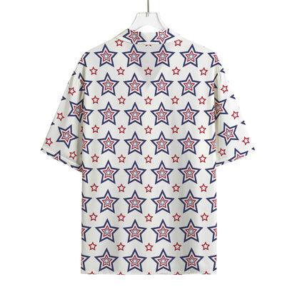 4th of July USA Star Pattern Print Rayon Hawaiian Shirt