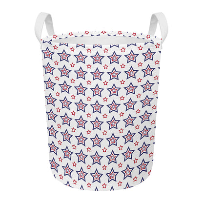 4th of July USA Star Pattern Print Round Laundry Basket