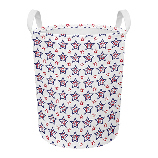 4th of July USA Star Pattern Print Round Laundry Basket