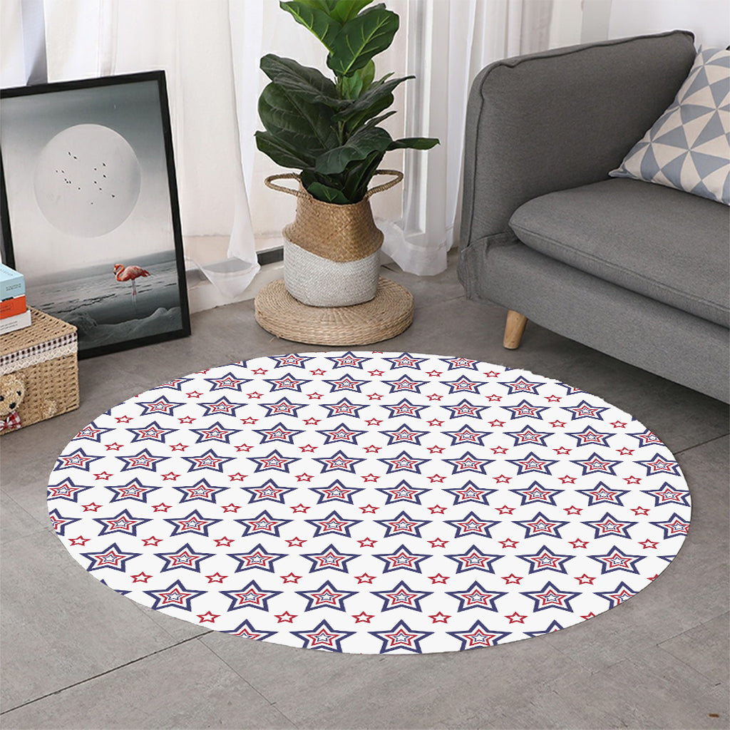 4th of July USA Star Pattern Print Round Rug