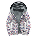 4th of July USA Star Pattern Print Sherpa Lined Zip Up Hoodie