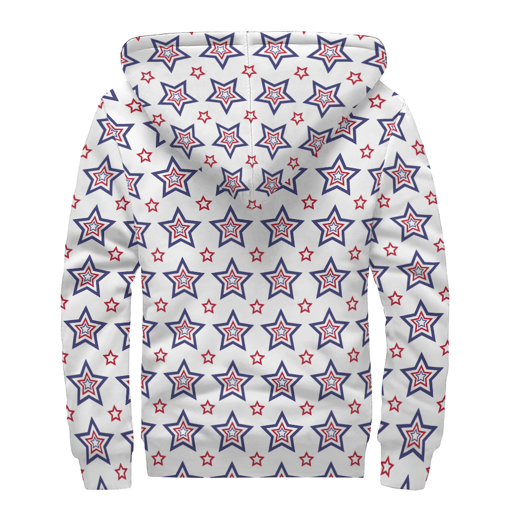 4th of July USA Star Pattern Print Sherpa Lined Zip Up Hoodie