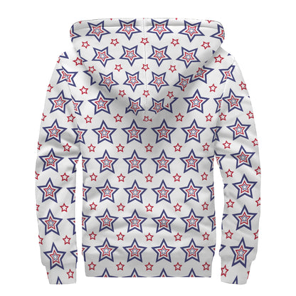 4th of July USA Star Pattern Print Sherpa Lined Zip Up Hoodie