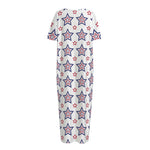 4th of July USA Star Pattern Print Short Sleeve Long Nightdress