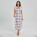 4th of July USA Star Pattern Print Short Sleeve Maxi Dress