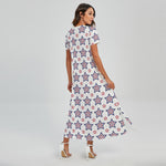 4th of July USA Star Pattern Print Short Sleeve Maxi Dress