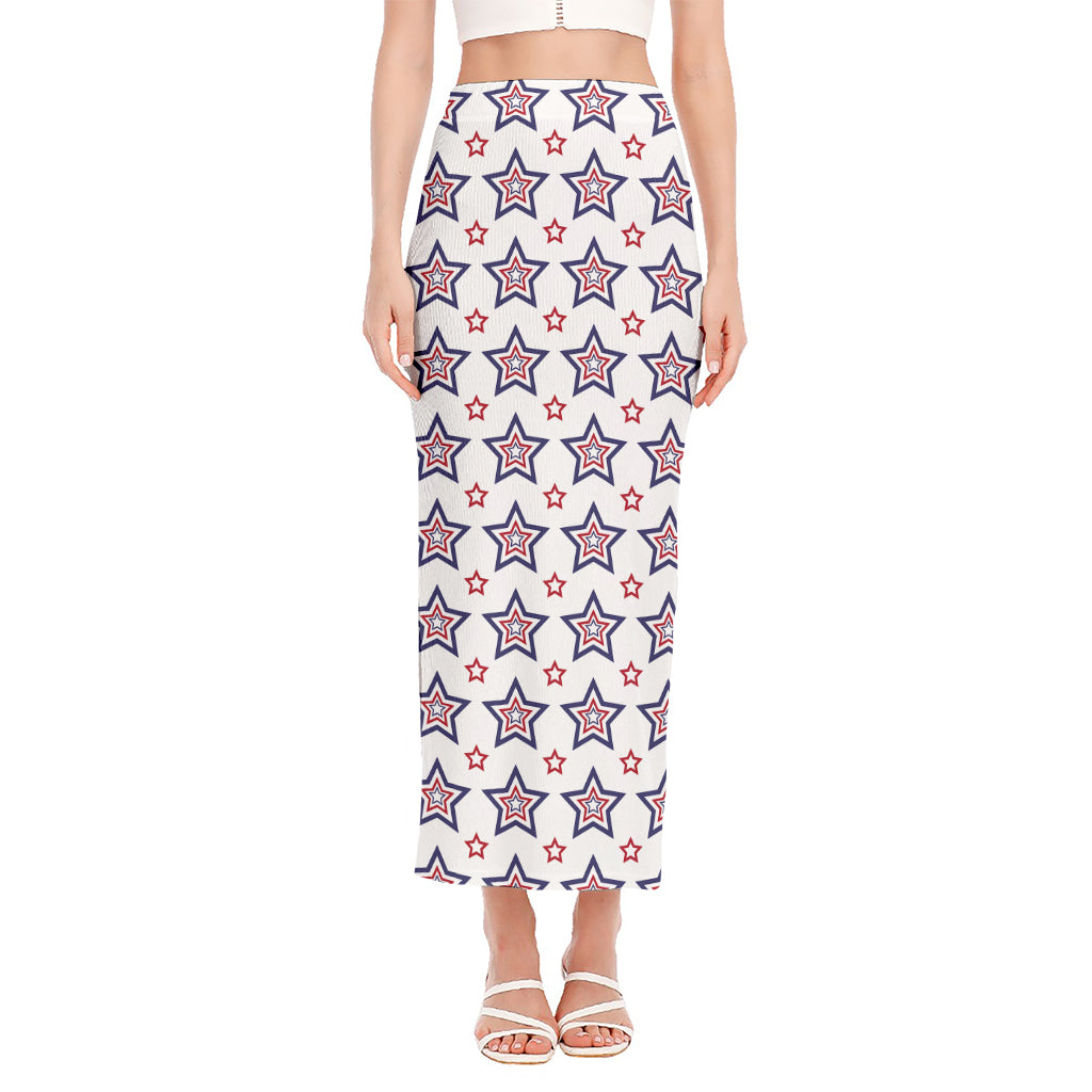 4th of July USA Star Pattern Print Side Slit Maxi Skirt