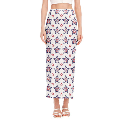 4th of July USA Star Pattern Print Side Slit Maxi Skirt