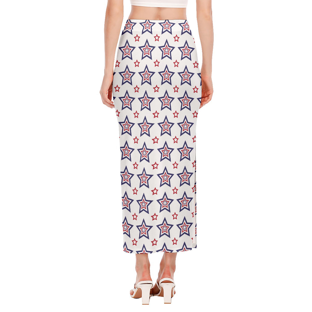 4th of July USA Star Pattern Print Side Slit Maxi Skirt