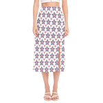 4th of July USA Star Pattern Print Side Slit Midi Skirt