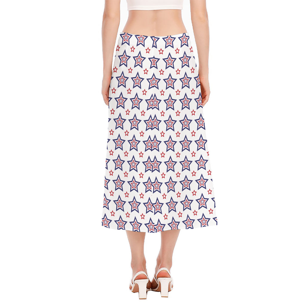 4th of July USA Star Pattern Print Side Slit Midi Skirt