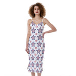 4th of July USA Star Pattern Print Slim Fit Midi Cami Dress