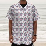 4th of July USA Star Pattern Print Textured Short Sleeve Shirt