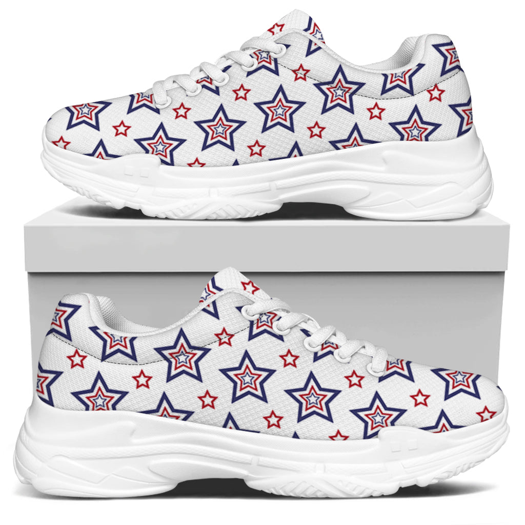 4th of July USA Star Pattern Print White Chunky Shoes