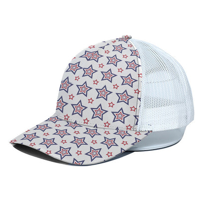4th of July USA Star Pattern Print White Mesh Trucker Cap