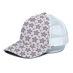 4th of July USA Star Pattern Print White Mesh Trucker Cap