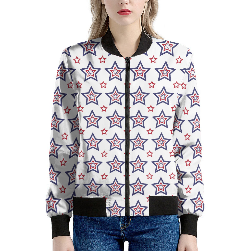 4th of July USA Star Pattern Print Women's Bomber Jacket