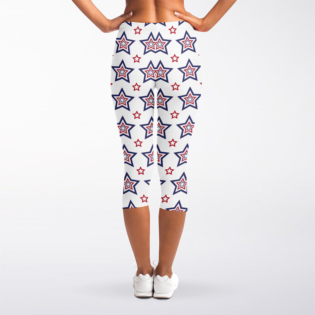 4th of July USA Star Pattern Print Women's Capri Leggings