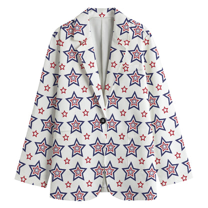 4th of July USA Star Pattern Print Women's Cotton Blazer